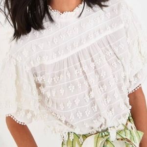 FARM Rio Fringe Detail Blouse Off White Size L